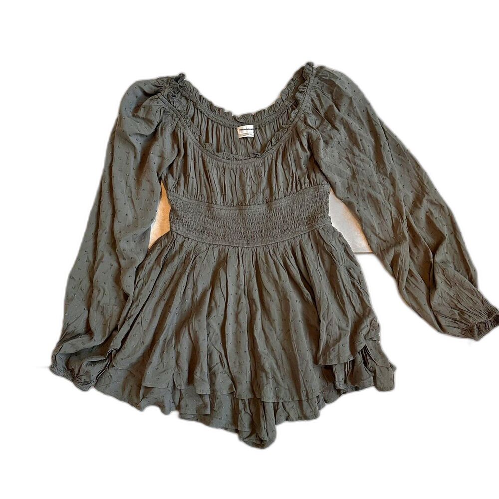 Urban Outfitters Olive Green Clip Dot Smocked Romper Size SP